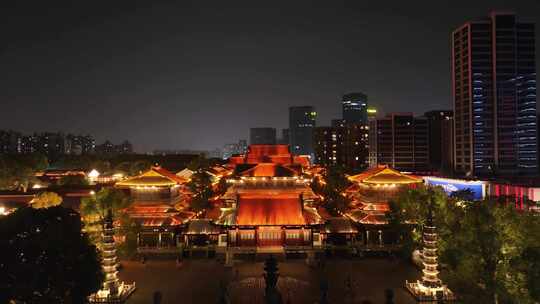 杭州拱墅区香积寺夜景航拍视频素材模板下载