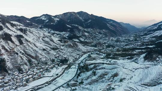 浙西北杭州临安冬季雪景风光4K航拍