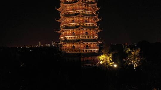 航拍苏州报恩寺北寺塔夜景