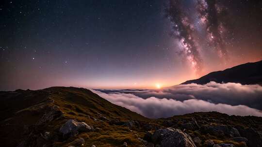 山顶云海星空美景