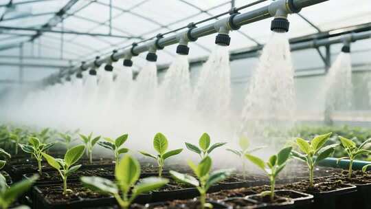 温室大棚内蔬菜灌溉场景