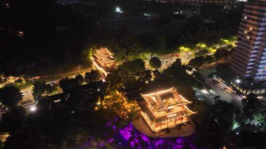 湖北武汉晴川阁景区航拍夜晚夜景汉阳区洗马