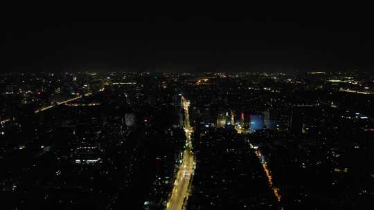 杭州城市夜幕降临夜景交通航拍