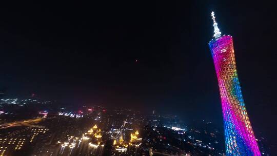 穿越机航拍广州塔边无人机编队表演视频素材模板下载