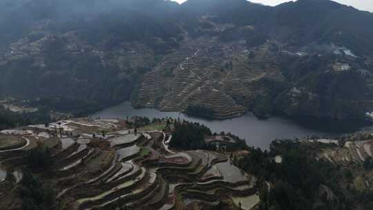 贵州黔东南山间梯田自然风光航拍