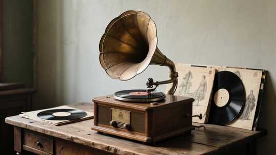 复古唱片机与黑胶唱片