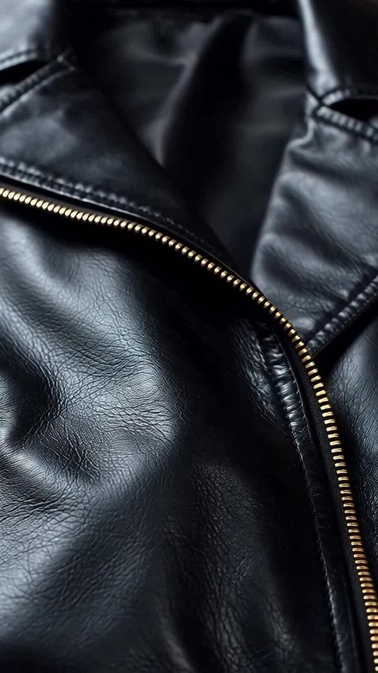 黑色皮夹克拉链特写