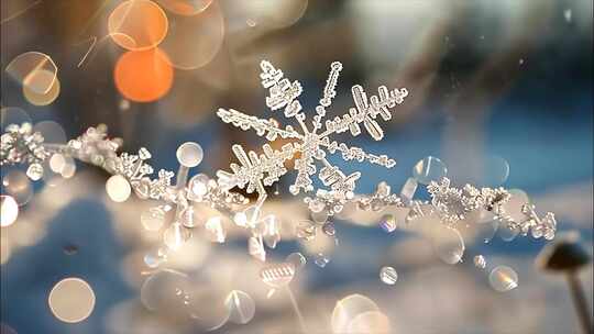 冬天冬季雪景冰晶雪花特写大雪下雪天冬至冰