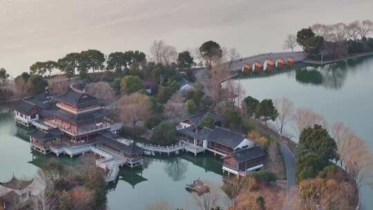 京杭运河苏州石湖景区湖中美景（航拍素材）