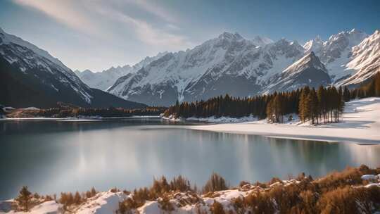 雪山森林湖泊自然景观