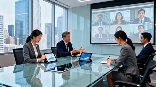 商务人士会议室视频会议场景