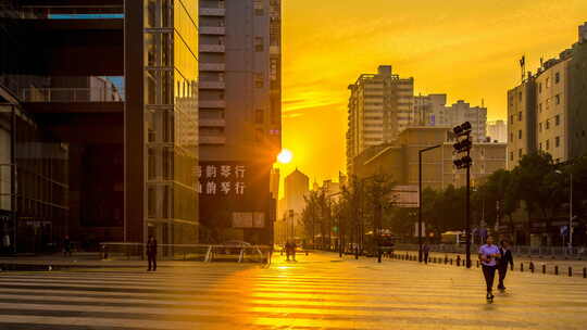 湖南长沙地标夕阳景点步行街大范围延时摄影
