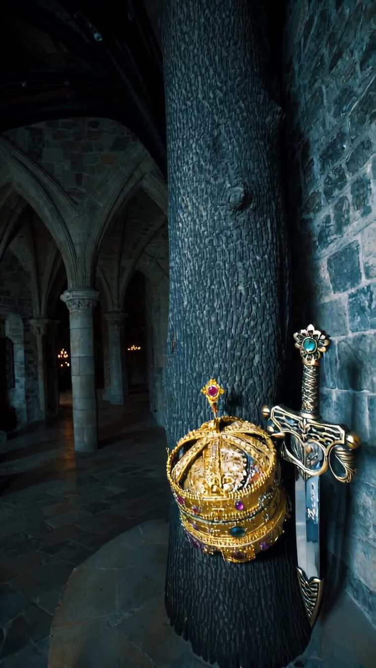 教堂内王冠与宝剑特写