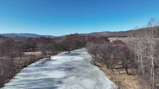 大兴安岭自然风光航拍春分时节的绰尔河流域视频素材模板下载