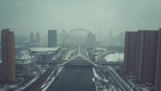 天津之眼雪景航拍视频素材模板下载