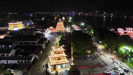 广东潮州古城夜景航拍