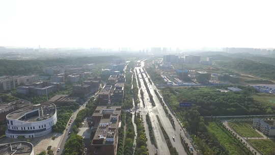 武汉光谷未来城航拍周边城区地平线大远景