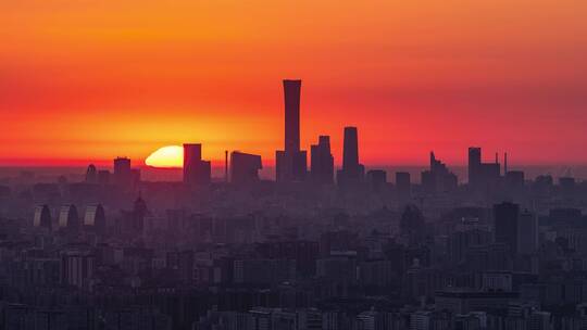 北京西山森林公园远观国贸中国尊日出延时