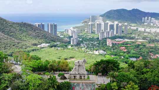 航拍海南省三亚市三亚湾鹿回头风景区