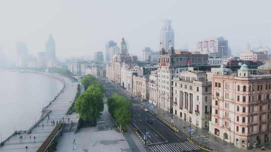 万国建筑群城市航拍车水马龙