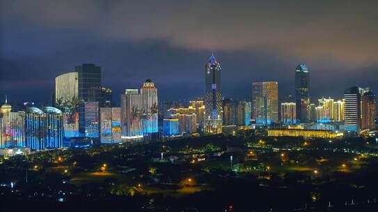 4K海口夜景大楼灯光秀航拍