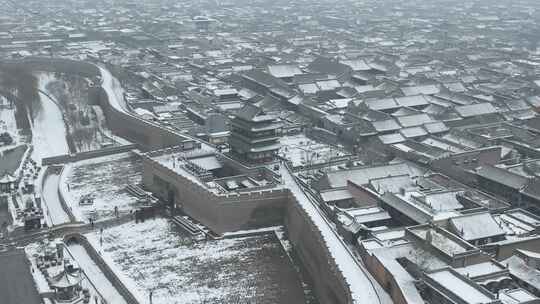 山西晋中平遥古城雪景航拍风景宣传视频