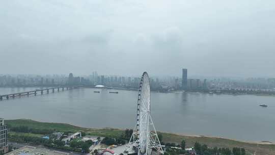 南昌市红谷滩新区航拍南昌之星摩天轮风光
