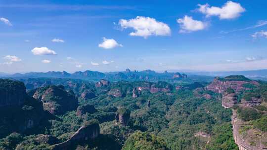 广东丹霞山景区蓝天白云航拍延时4K