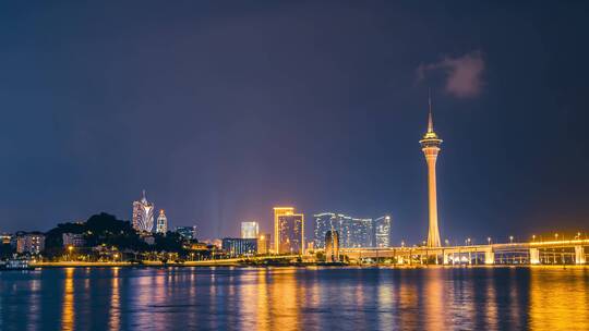 8K澳门旅游塔澳门城市夜景夜景延时