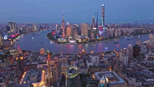 上海城市风光全景-陆家嘴夜景航拍