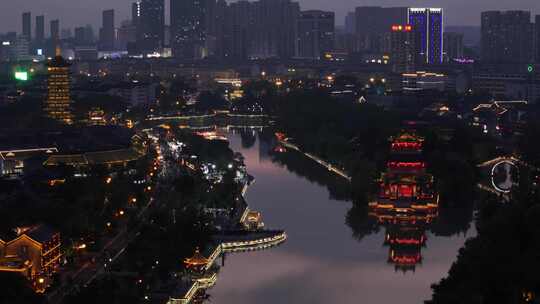 城市河流夜景古建筑风光