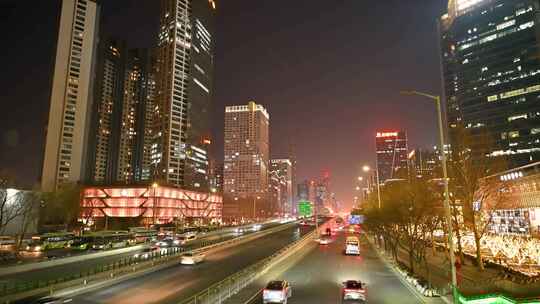 北京CBD城市夜景国贸桥节日夜景车流