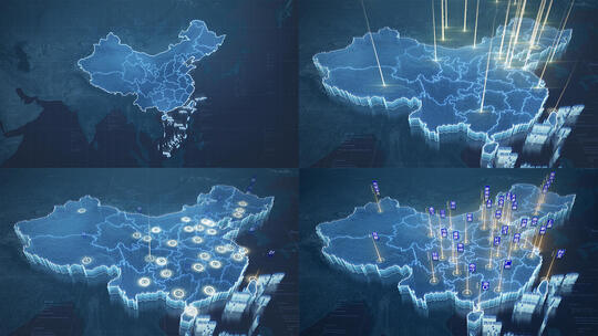蓝色科技中国地图区位分布展示AE模板高清AE视频素材下载