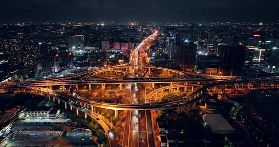 上海静安区共和新路立交汶水路立交桥航拍