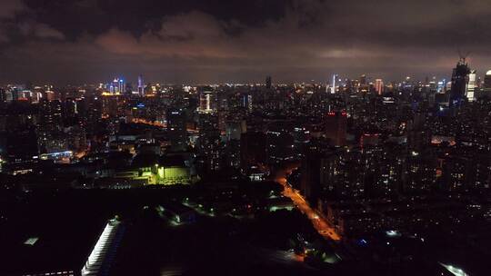 上海浦西徐汇区夜景航拍