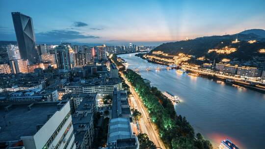 兰州城市黄河全景日转夜