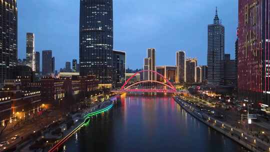 天津海河夜景城市风光