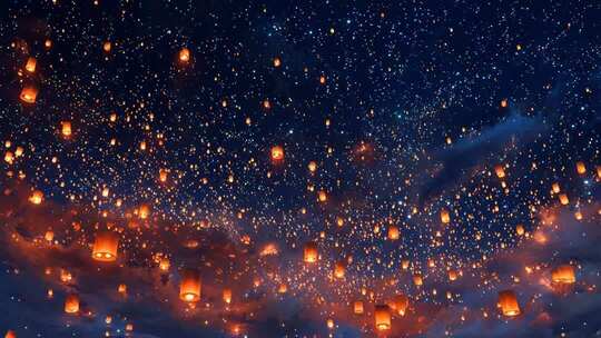 夜空放飞孔明灯场景素材