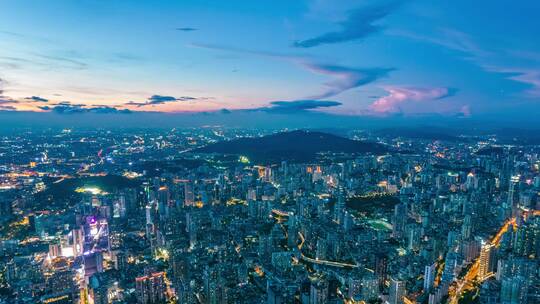 广州城市建筑群与夕阳晚霞彩云航拍延时风光