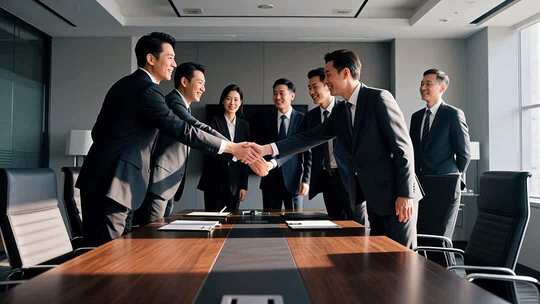 商务人士会议室握手合作场景