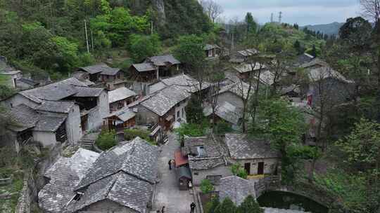 贵州安顺市云峰屯堡云山屯古村落航拍风光