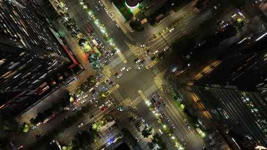 十字路口高峰期车流夜景航拍