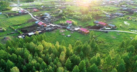 航拍大兴安岭林区林场山村