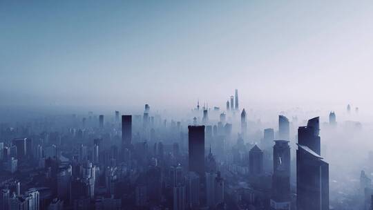 上海静安区平流雾清晨航拍视频素材模板下载