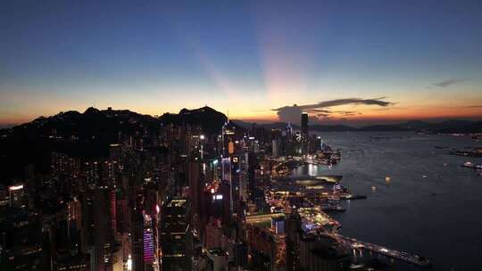 香港维多利亚港夜景航拍
