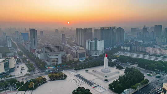 南昌八一广场英雄纪念碑日出航拍延时