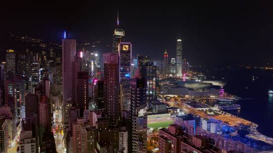 香港航拍城市夜景大景