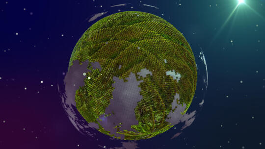抽象3D像素地图地球风格化特效4K工程