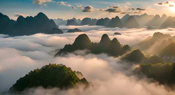 桂林山水合集山峰云海群山云雾缭绕自然风景