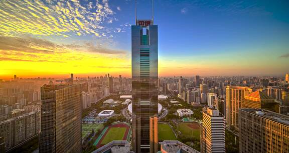 广州珠江新城日出日落高楼景观城市天际线